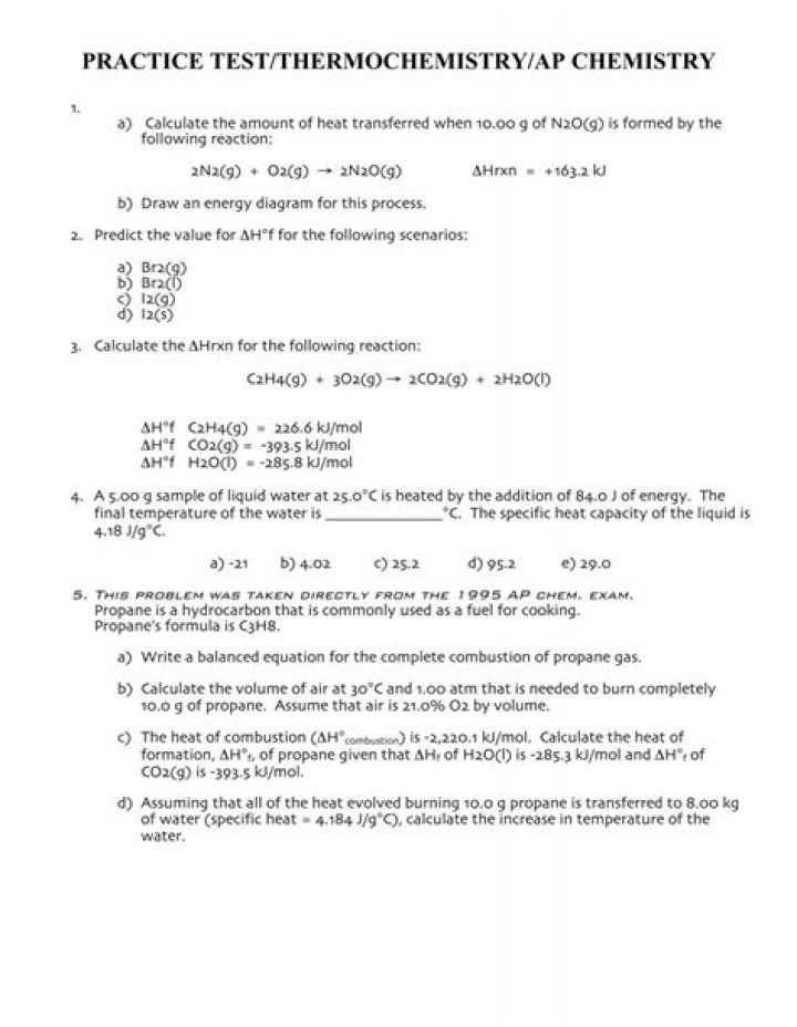 AP Chemistry Thermochemistry & Thermodynamics Test PDF Practice Tests