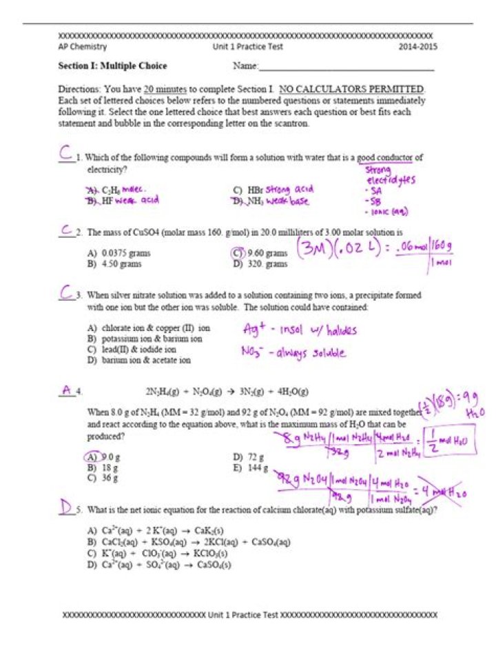 AP Chemistry Unit 1 Practice Test PDF – Free Download
