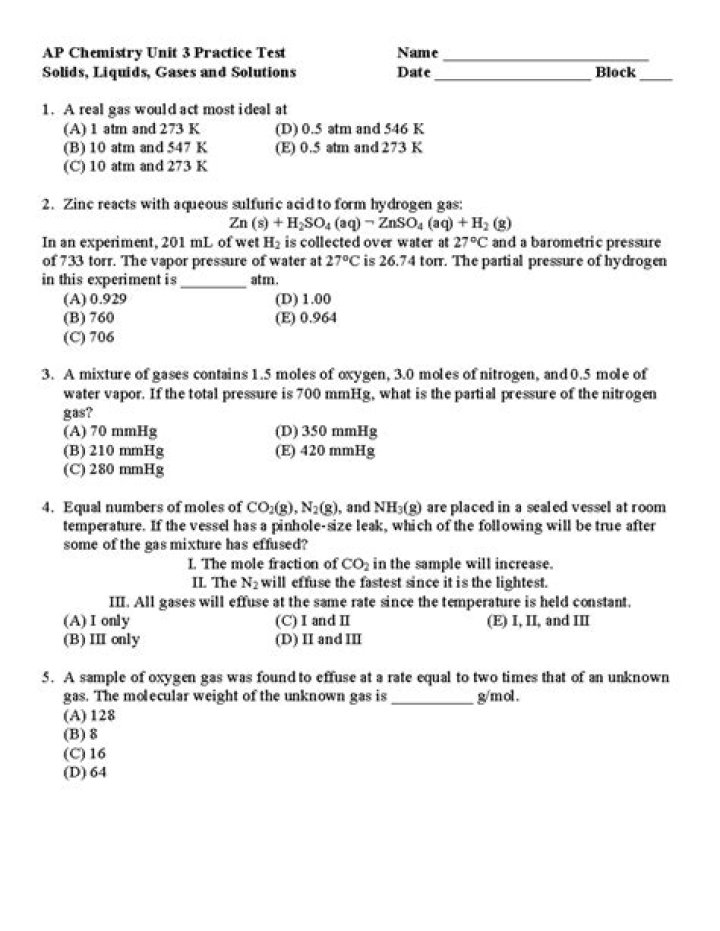 AP Chemistry Unit 4 Practice Test with Answers PDF Download