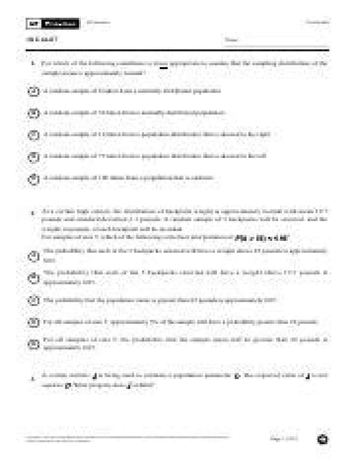 AP Statistics Ch 6 & 7 Test Review PDF – Chapter 6-7 Test Answers