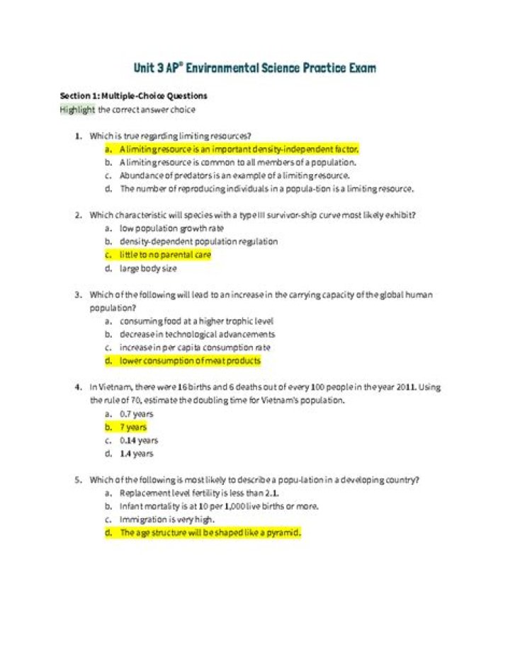 AP Environmental Science Chapter 3 Test PDF – Practice Exam & Answers