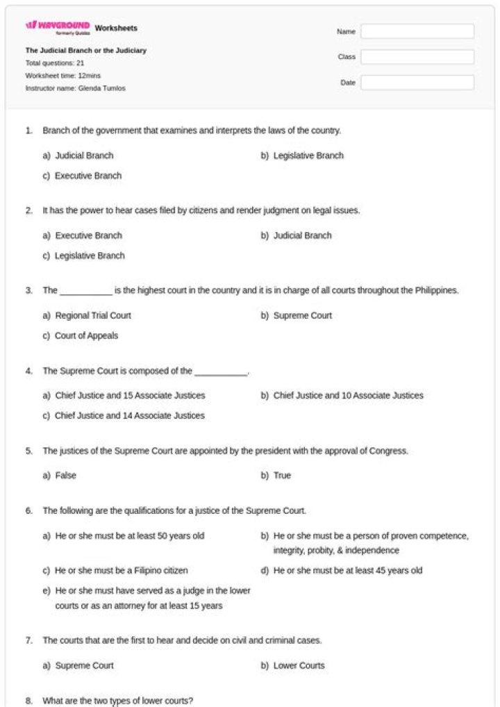 AP Government Judicial Branch Test PDF: Full Practice Questions & Answers