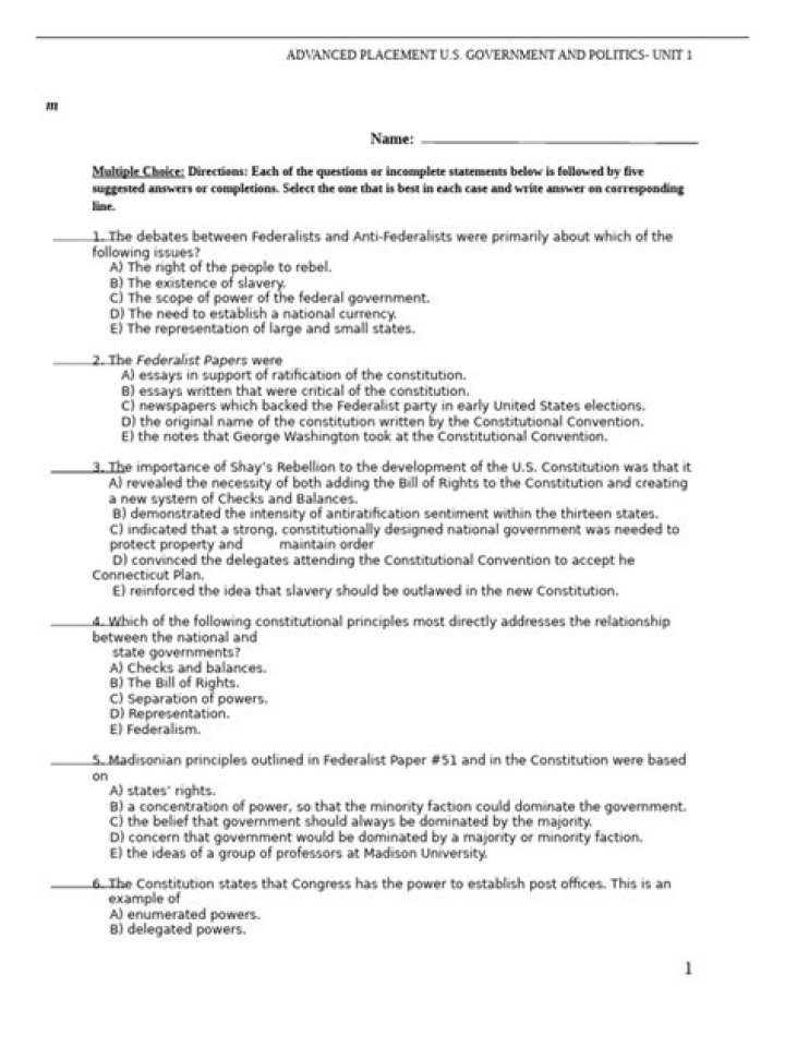 AP Gov Unit 1 Practice Test PDF – Full Free Exam Simulation