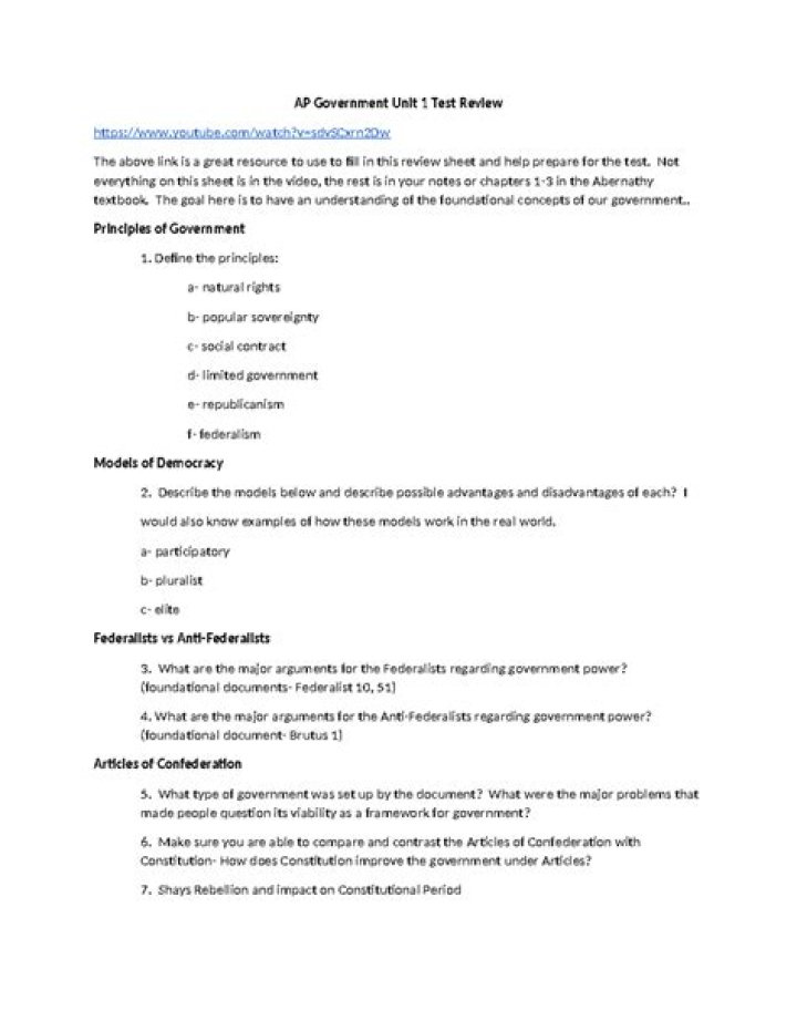 AP Gov Unit 1 Test Answers PDF – Complete Study Guide
