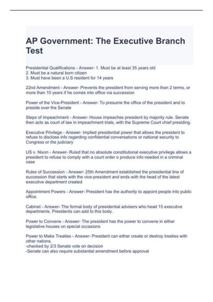 AP Government Executive Branch Test PDF Download Now