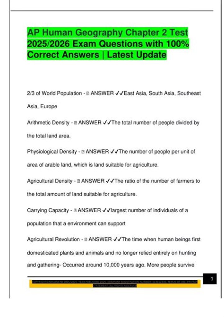 AP Human Geography Chapter 2 Test PDF Study Guide & Practice