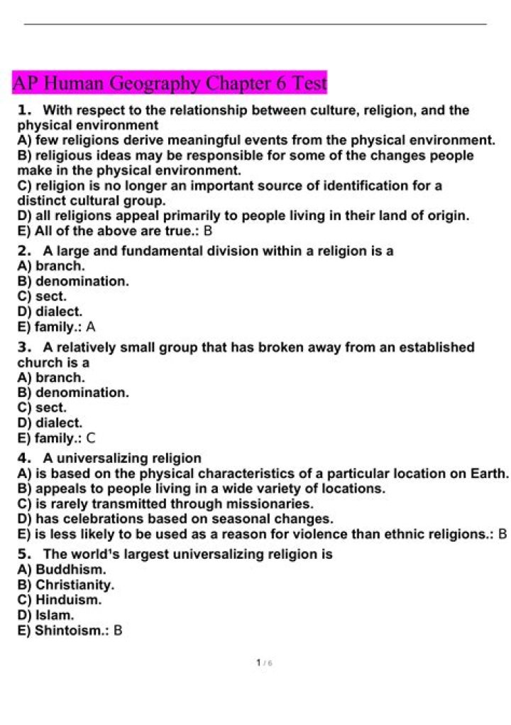 AP Human Geography Chapter 4 Test PDF: Practice Exam & Answers