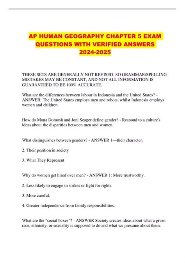 AP Human Geography Chapter 5 Test Answers PDF – Complete Study Guide