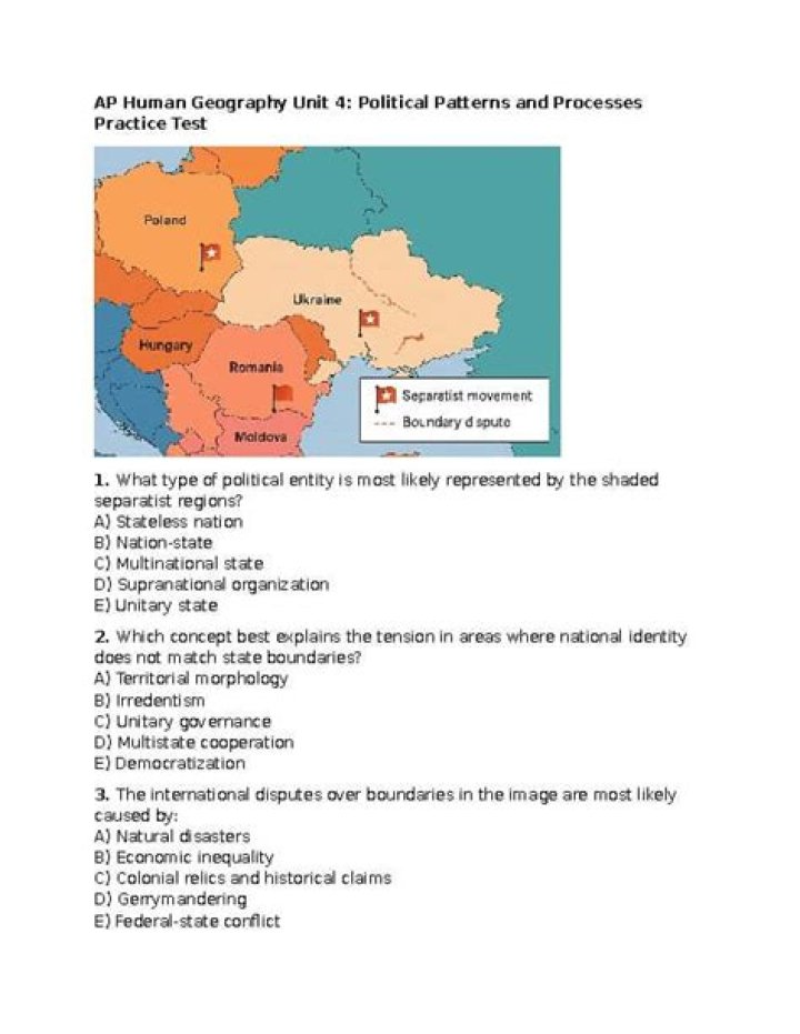 AP Human Geography Political Geography Test PDF: Free Practice Exam