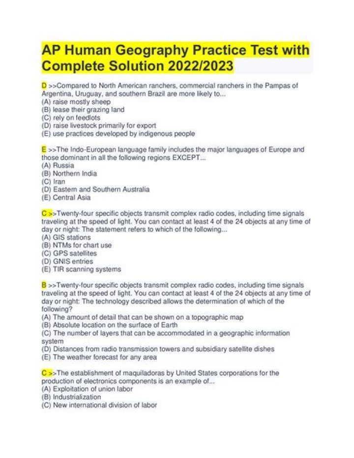 AP Human Geography Practice Test PDF Download