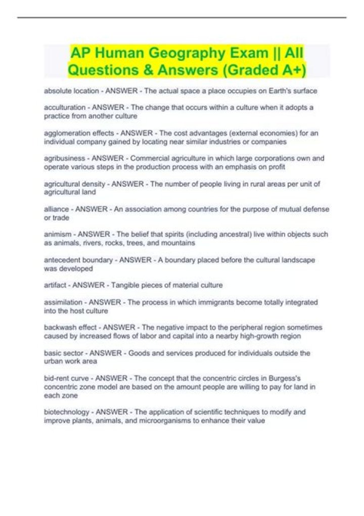 AP Human Geography Practice Test with Answers PDF