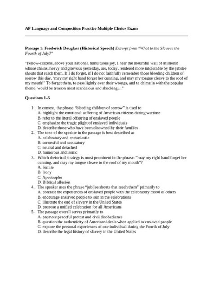 AP Lang & Composition Multiple Choice Practice Test PDF 2015 Download