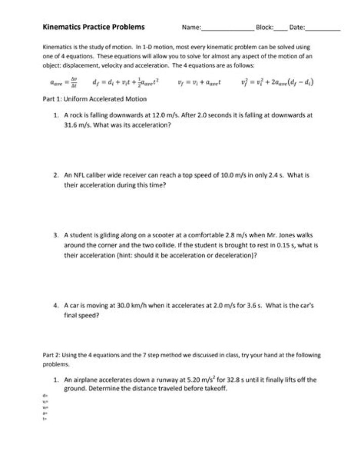 AP Physics 1 Kinematics Practice Problems with Answers PDF – Instant Download