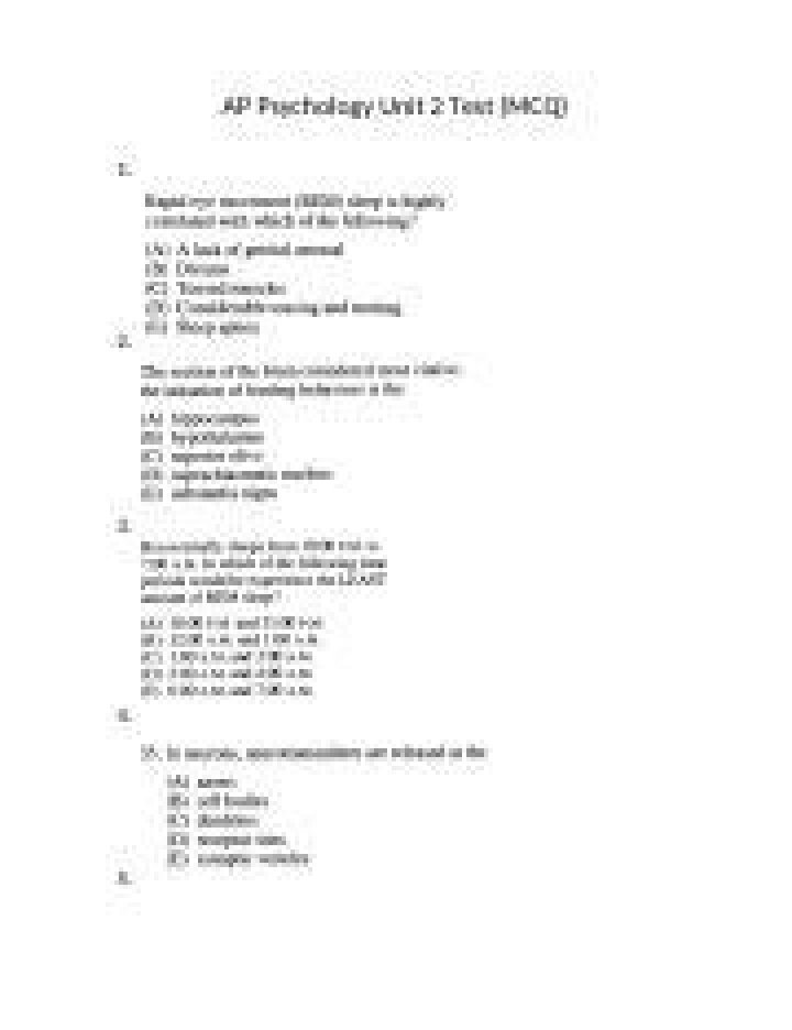 AP Psychology Unit 2 Test Multiple Choice PDF Study Guide