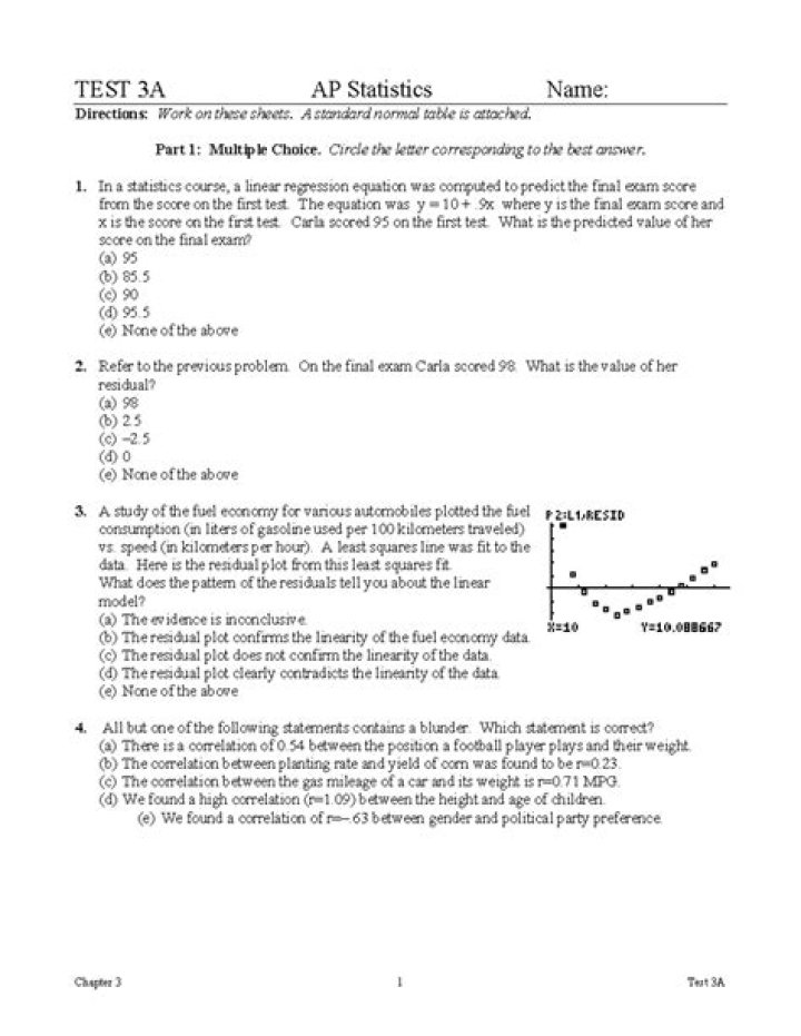 AP Statistics Chapter 3 Test Answer Key PDF with Solutions