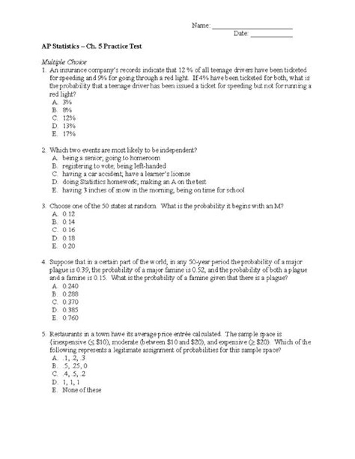 AP Statistics Chapter 5 Test PDF – Practice & Prep