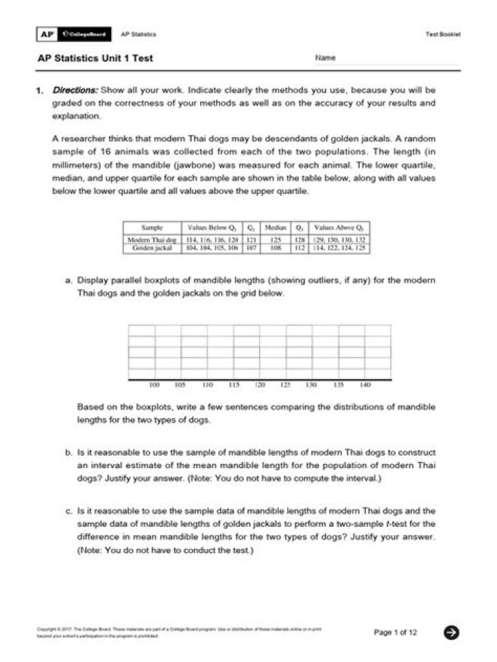 AP Statistics Unit 1 Test PDF – Practice Exam & Answers