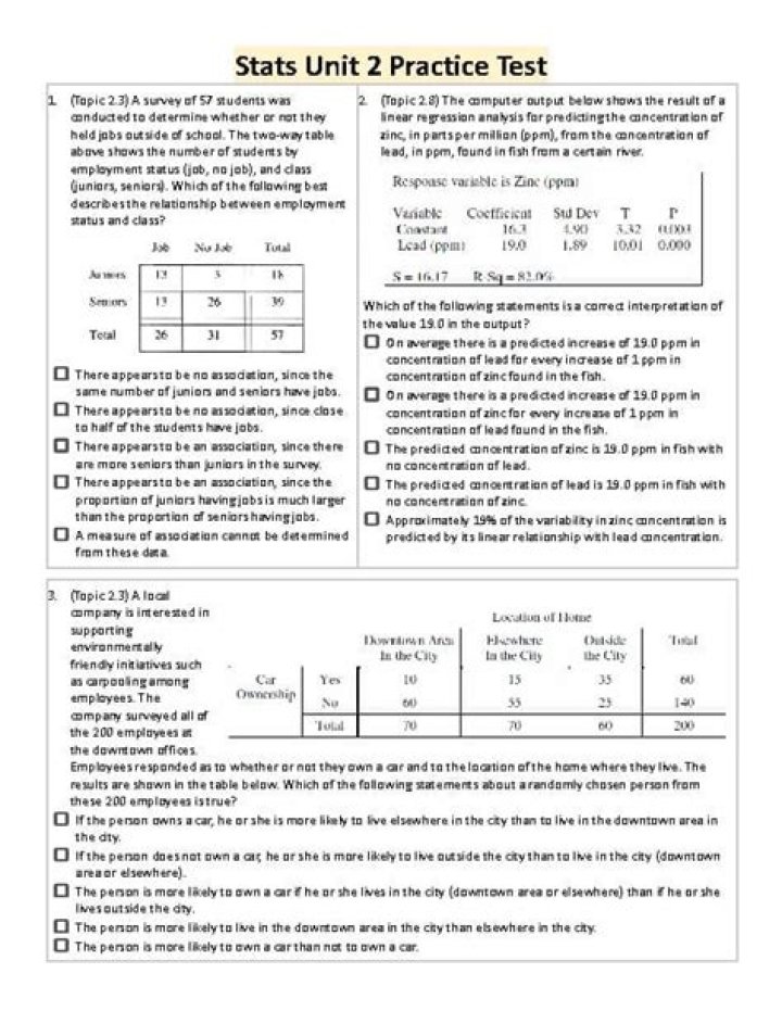 AP Stats Unit 2 Test PDF – Practice Test & Answers