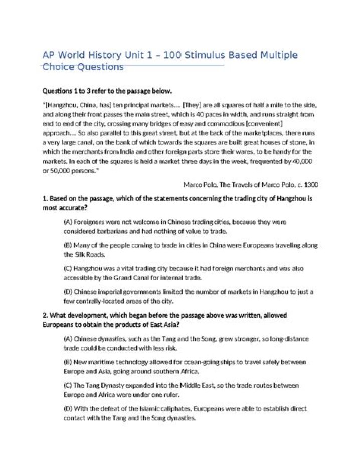 AP World History Unit 4 Multiple Choice Questions PDF Guide