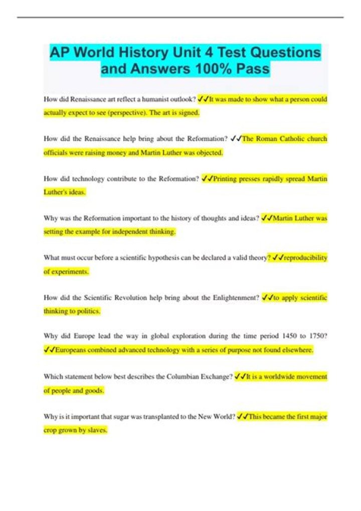 AP World History Unit 4 Test PDF – Free Practice Questions & Answers