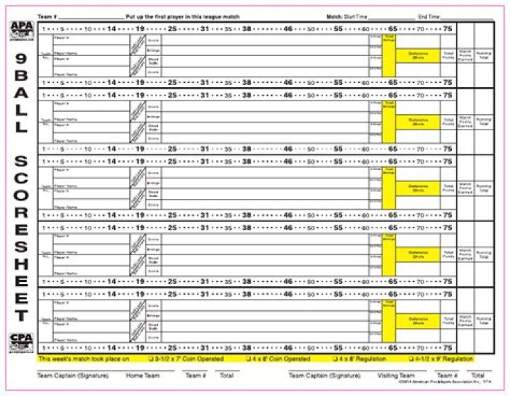 Apa 9 Ball Score Sheet PDF – Free Download for Bowling Games
