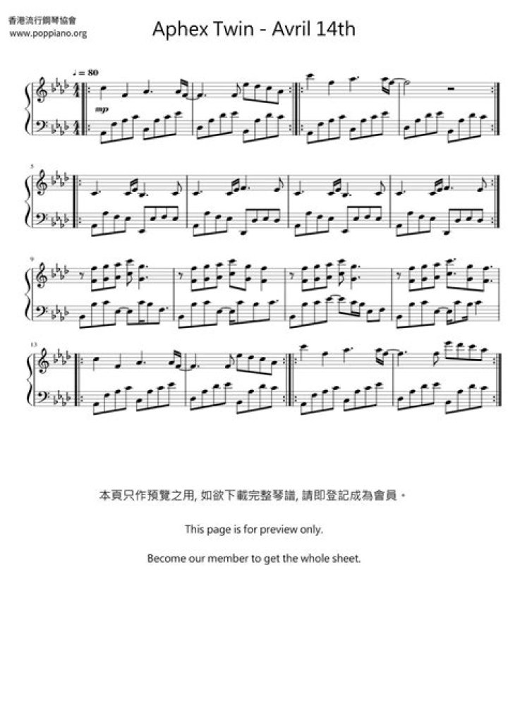 Aphex Twin April 14th Sheet Music PDF – Free Download