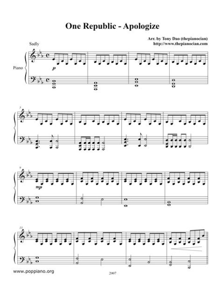 Free Apologize Piano Sheet Music PDF to Download Now