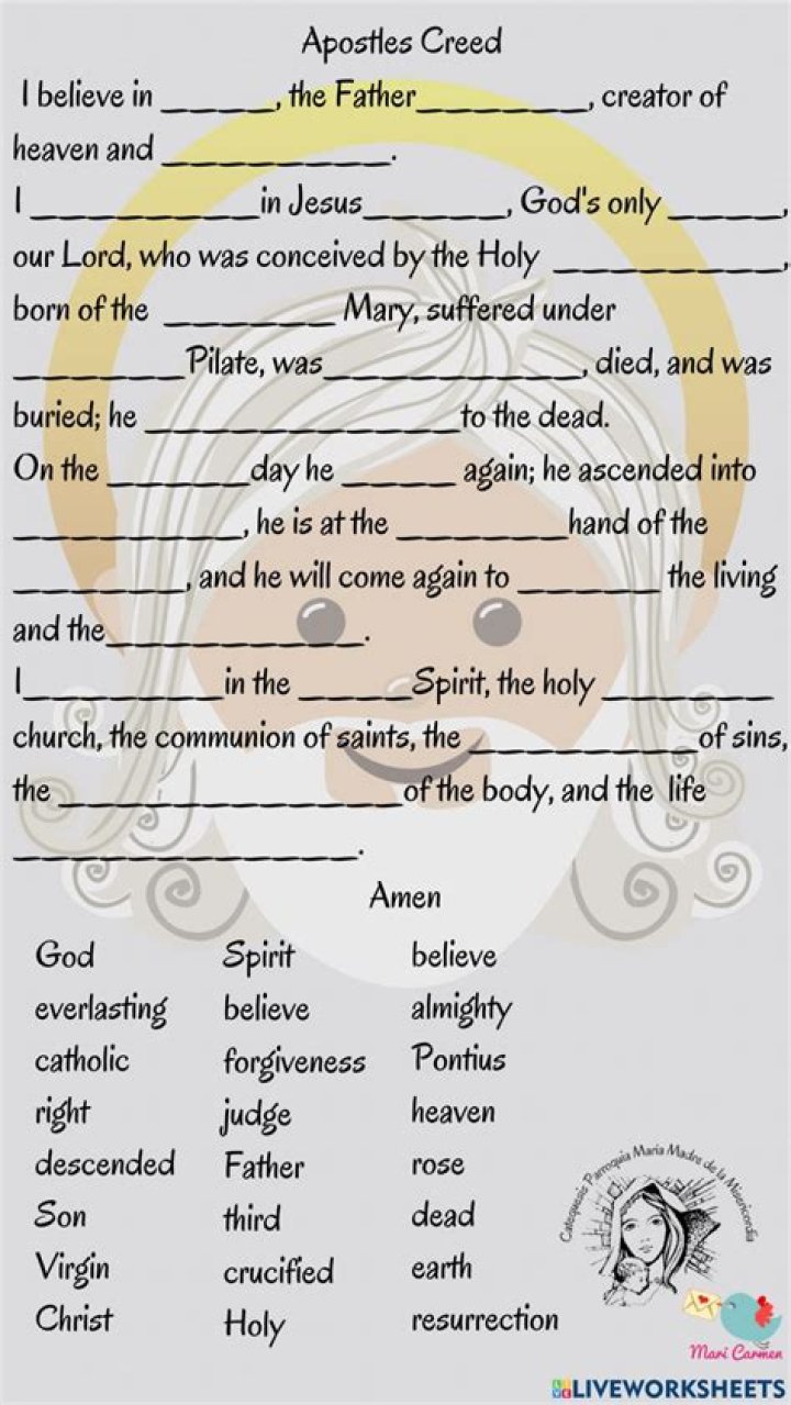 Apostles' Creed Worksheet PDF for Bible Study