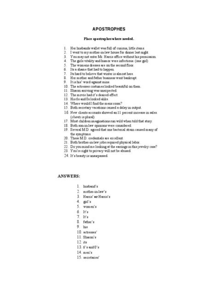 Apostrophe Exercises with Answers PDF – Perfect for Grammar Practice