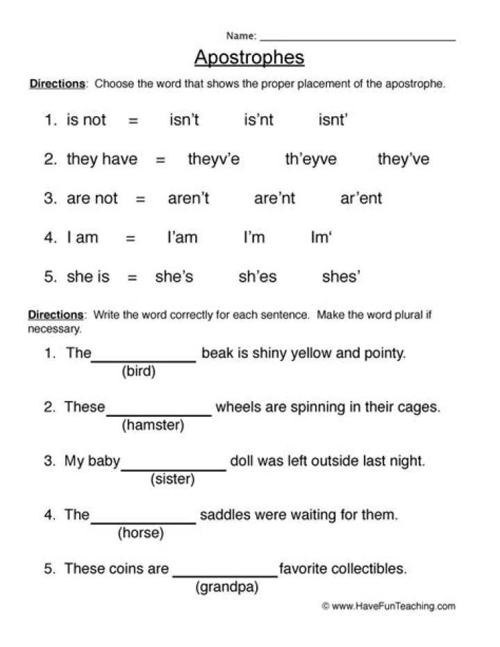 Download Free Apostrophe S Worksheet PDF