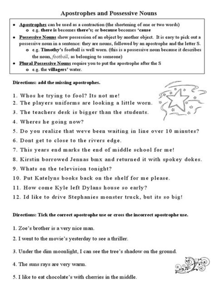 Free Apostrophe Worksheet for High School Students PDF