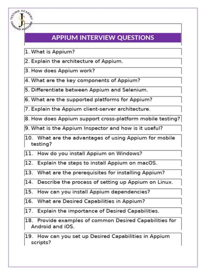 Appium Interview Questions PDF: Master Mobile Automation Testing