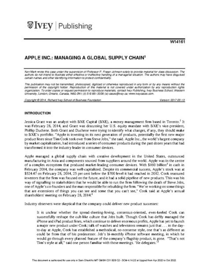 Apple Inc. Managing Its Global Supply Chain: Insights from the Latest PDF Report