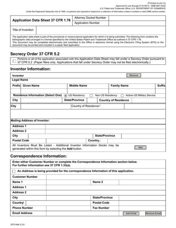 Application Data Sheet 37 CFR 1.76 PDF – Official Compliance Guide