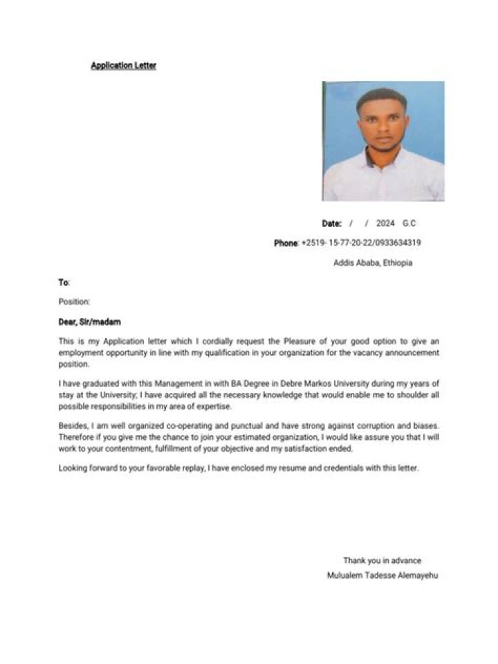 Application Letter for Management Position – Downloadable PDF Template