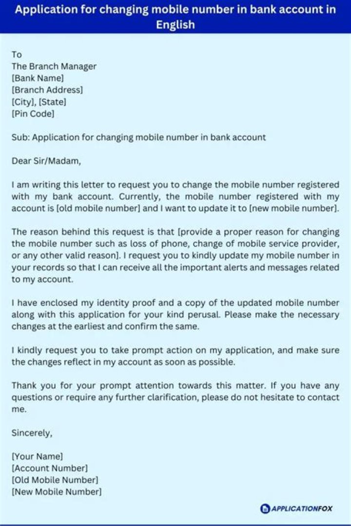 How to Apply to Bank Manager for Mobile Number Change – PDF Guide