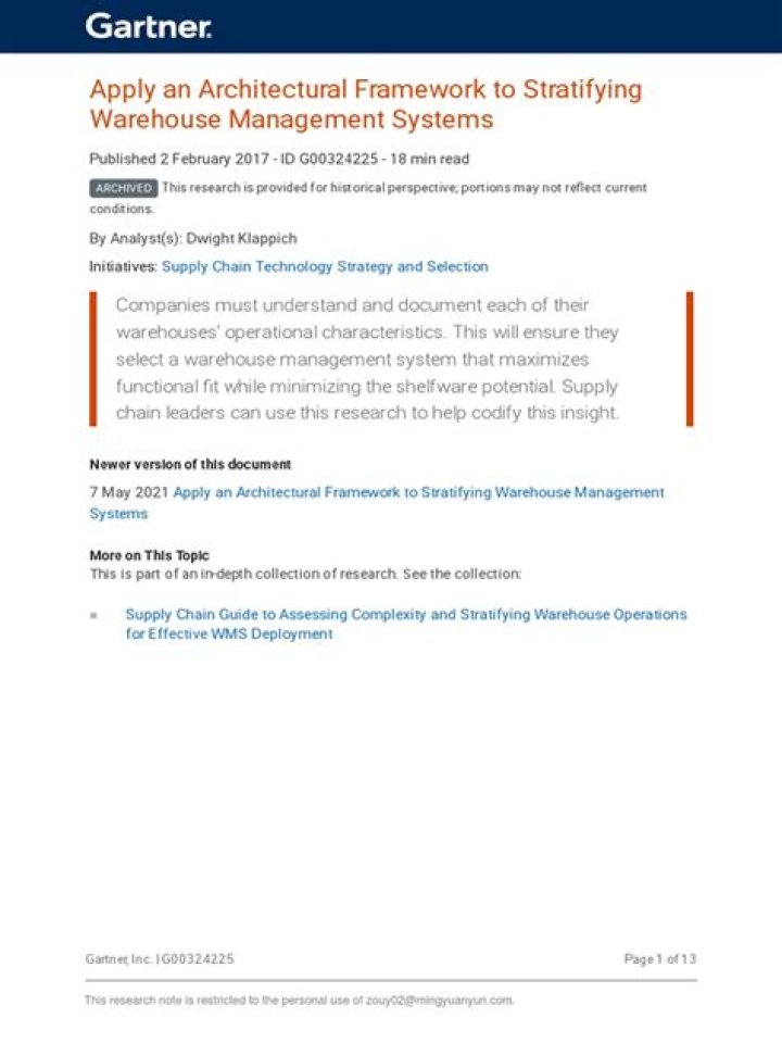 Apply an Architectural Framework to Stratify Warehouse Management Systems PDFs