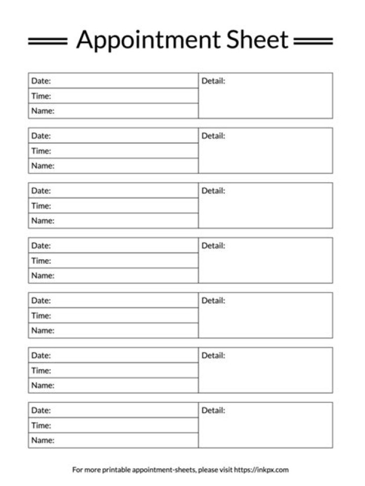 Free Appointment Sheet Template PDF for Easy Scheduling