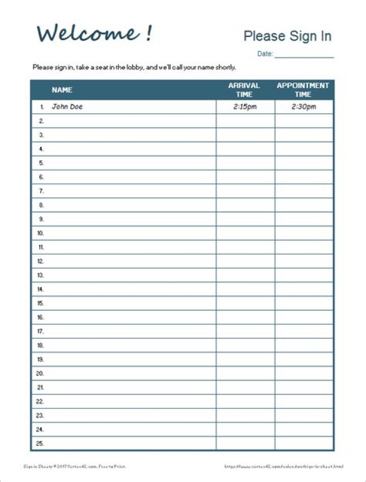 Free Appointment Sign-In Sheet PDF for Easy Check-Ins