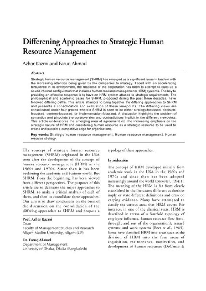 Approaches to Strategic Human Resource Management: A Comprehensive PDF Guide