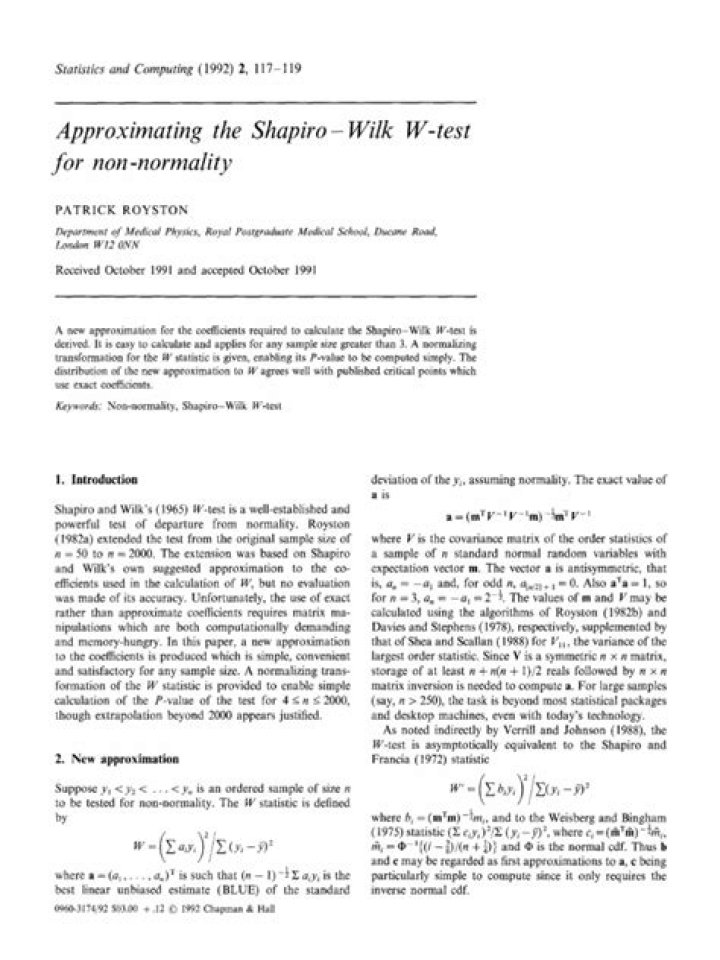 Approximating the Shapiro-Wilk W-Test for Non-Normality: A Practical Guide with PDF Resources