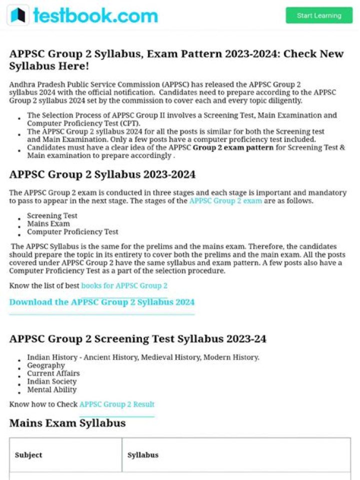 APSC Group 2 Screening Test Syllabus in Telugu PDF Download