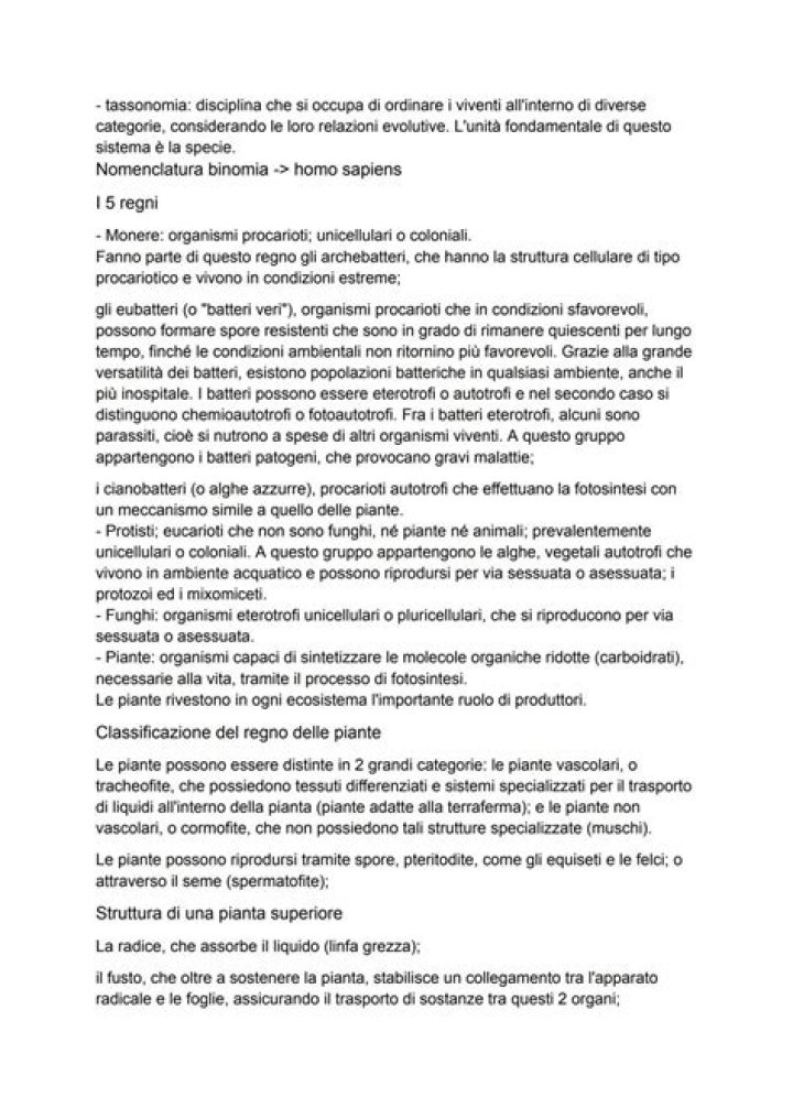 Appunti Biologia per Test di Medicina in PDF Gratuito