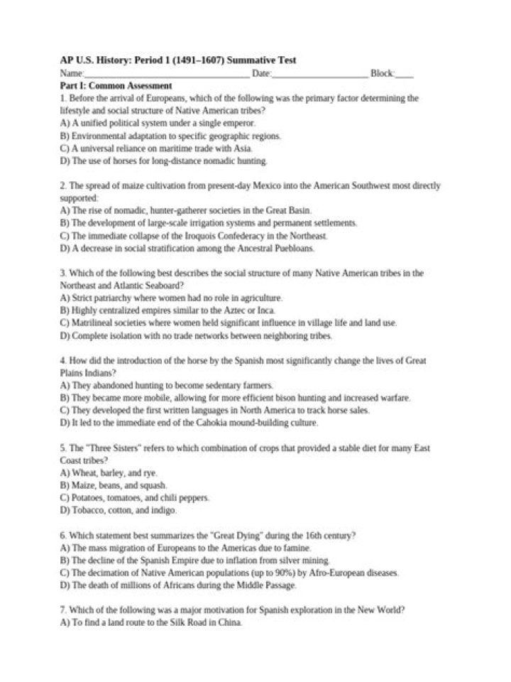 APUSH Period 1 Test PDF: Free Practice Questions & Study Guide