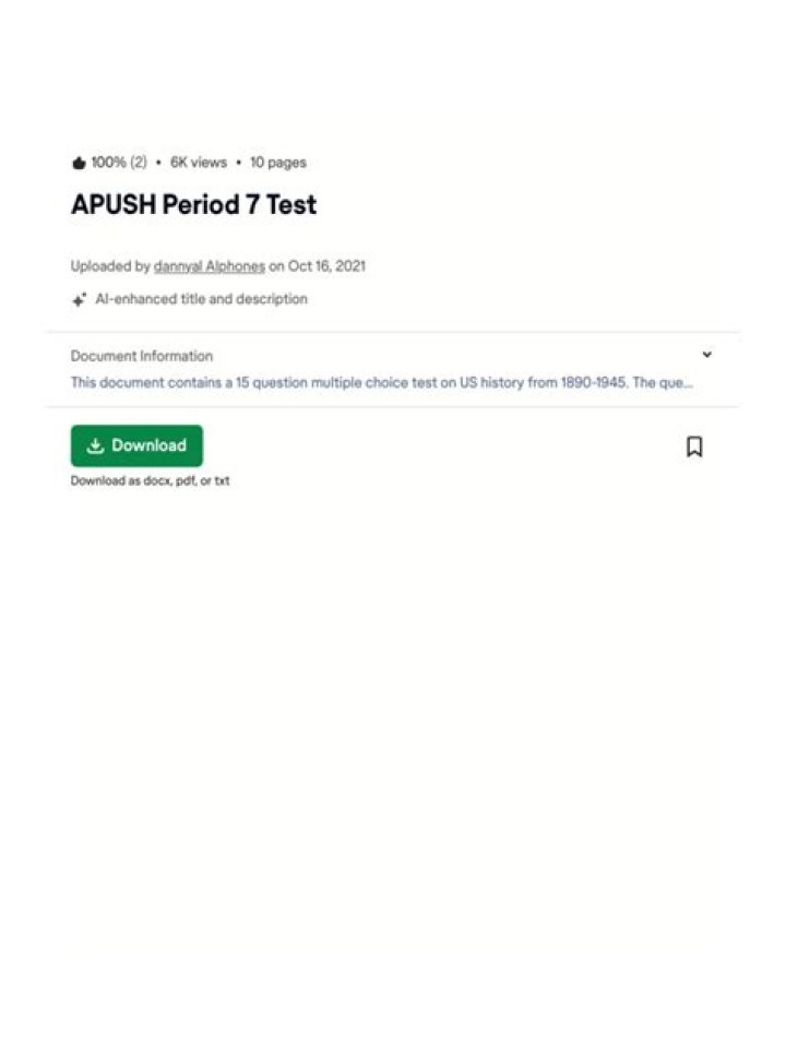 APUSH Period 7 Test PDF: Free Practice Exam & Answers