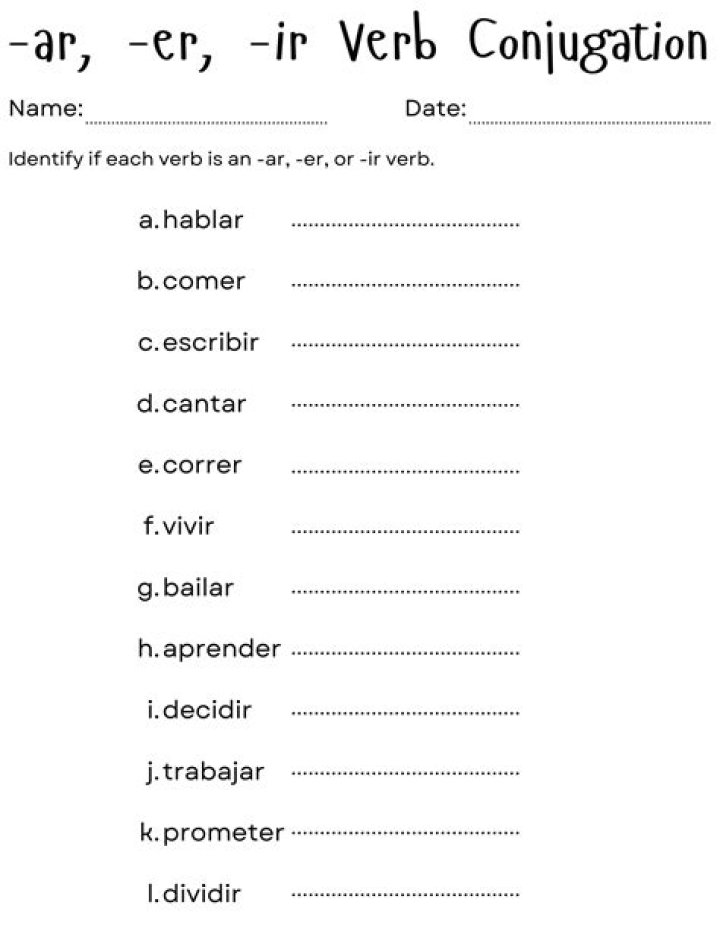 AR ER IR Verb Practice Worksheet PDF for Easy Grammar Mastery