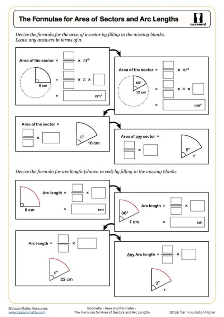 Arc Length and Sector Area Worksheet: Geometry PDF for Practice