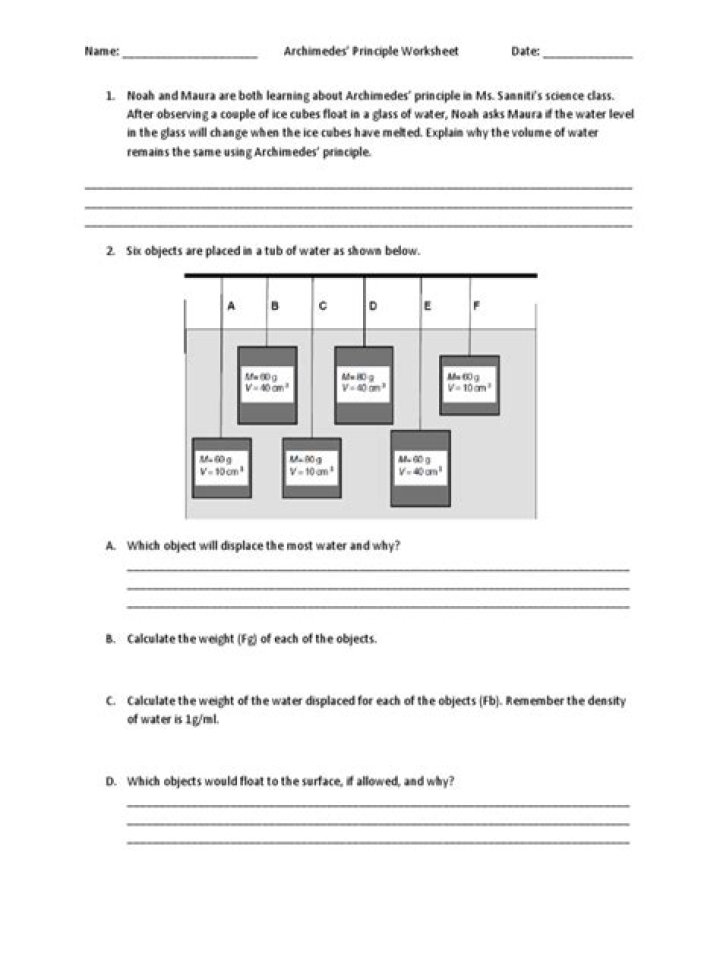 Archimedes Principle Worksheet PDF – Free Study Guide
