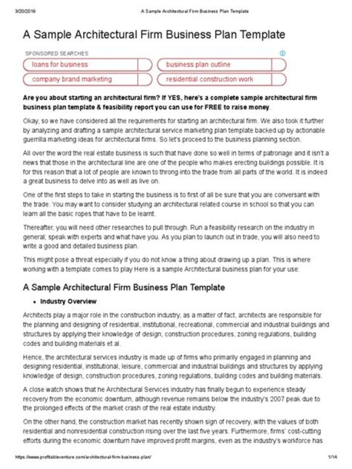 Architectural Firm Business Plan Sample PDF – Ready-to-Use Template