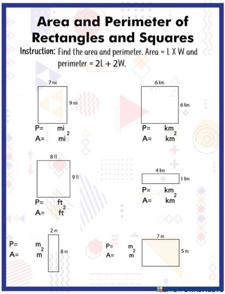 Free PDF Worksheets: Area and Perimeter of Rectangles & Squares Practice